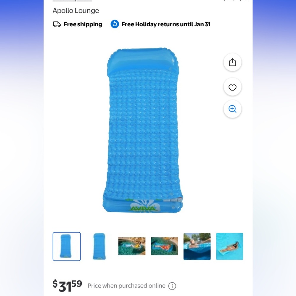 NWT Aviva Apollo Lounge Inflatable Pool Float